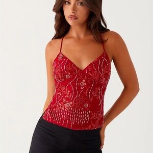 Peppermayo Red Floral Embellished Tank Top size:18